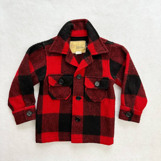 Vintage Buffalo Check Wool Blend Jacket: 3/4T - Yellow Clover Vintage Kids Clothes