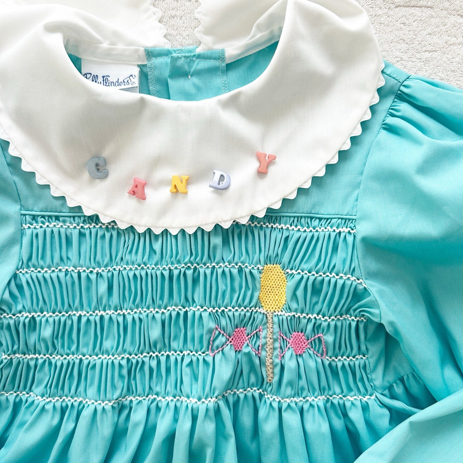 Vintage Polly Flinders Candy Embroidery + Buttons Smocked Dress: 6y - Yellow Clover Vintage Kids Clothes