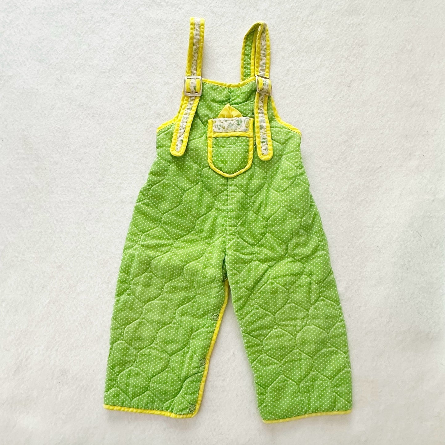 Vintage Quilted Floral Green Romper: 12m? - Yellow Clover Vintage Kids Clothes
