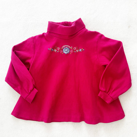 Vintage OshKosh Flower Embroidered Ribbed Turtleneck Swing Top: 3T?