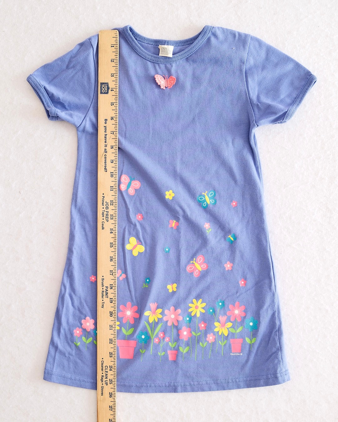 Vintage Healthtex Periwinkle Flowers and Butterflies T-Shirt Dress: 6y - Yellow Clover Vintage Kids Clothes
