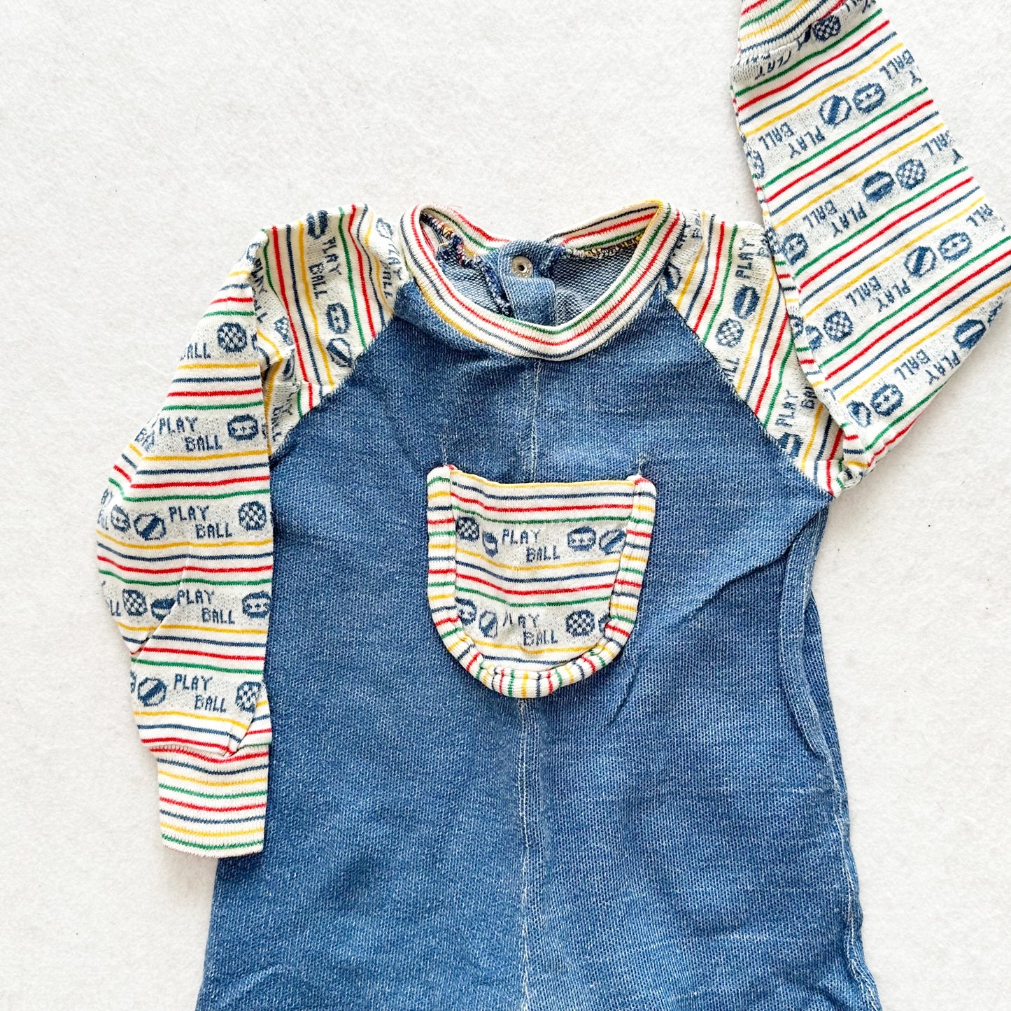 Vintage Play Ball Jumpsuit Romper: 12m? - Yellow Clover Vintage Kids Clothes