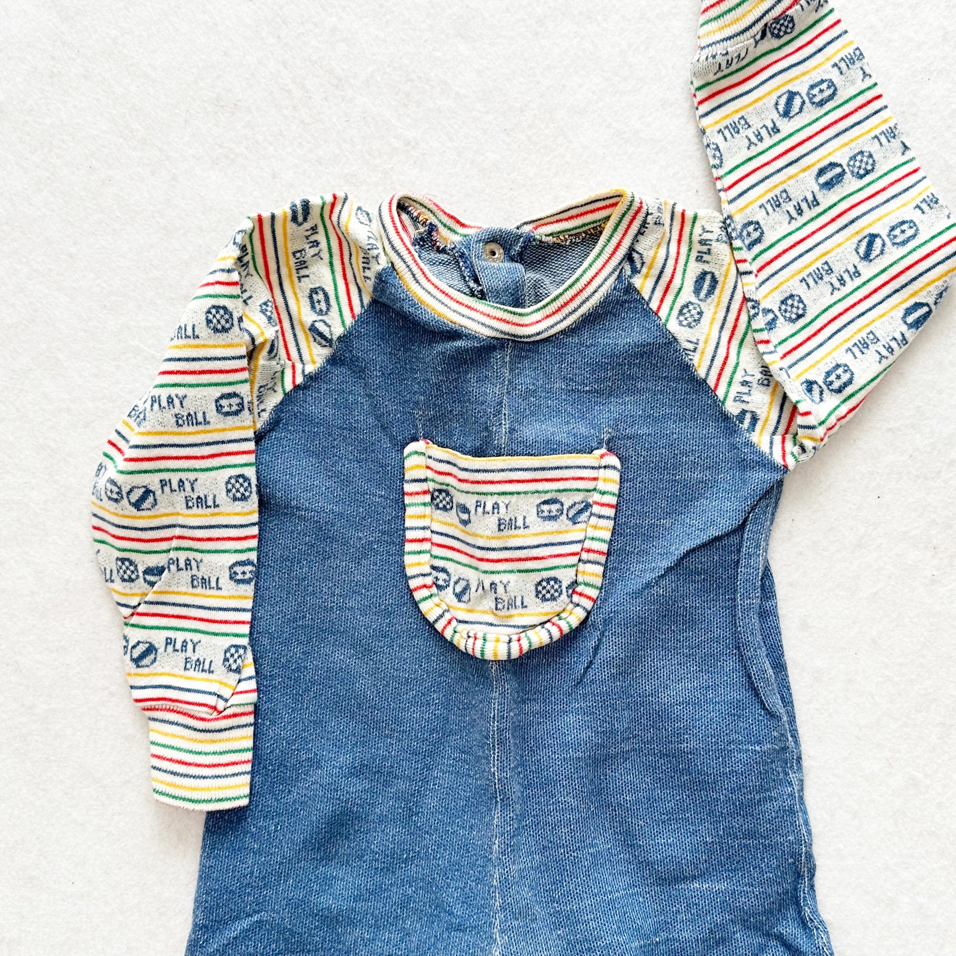 Vintage Play Ball Jumpsuit Romper: 12m? - Yellow Clover Vintage Kids Clothes