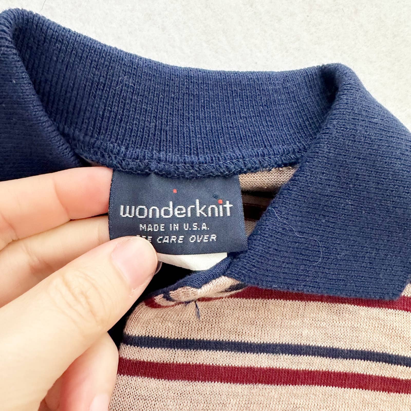 Vintage Wonderknit Tan Striped Polo: 6y? - Yellow Clover Vintage Kids Clothes