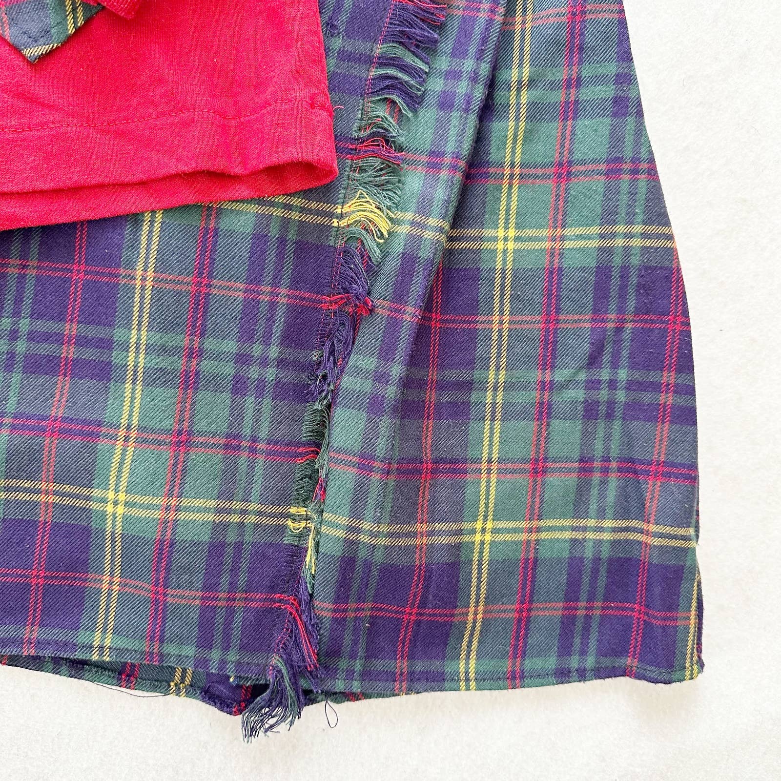 Vintage Young Vibes Tartan Vest and Skirt Set: 6/7y? - Yellow Clover Vintage Kids Clothes