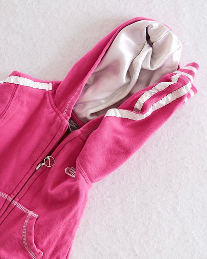 Y2K Nike Satin Stripes Zip Hooded Sweatshirt: 24m - Yellow Clover Vintage Kids Clothes