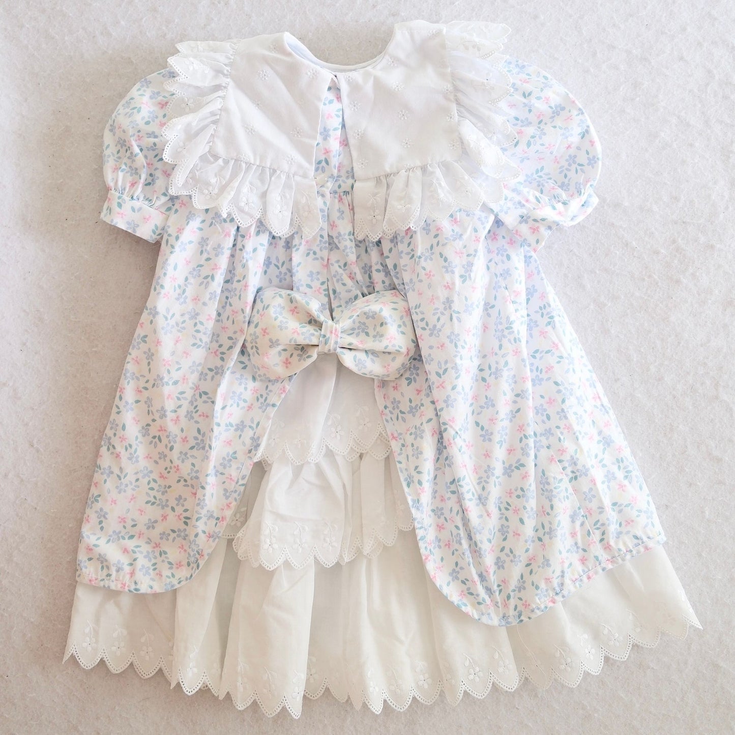 Vintage Children's Hour Blue & White Toddler Floral Dress with Eyelet Layers, 4T