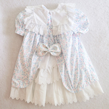 Vintage Children's Hour Blue & White Toddler Floral Dress with Eyelet Layers, 4T