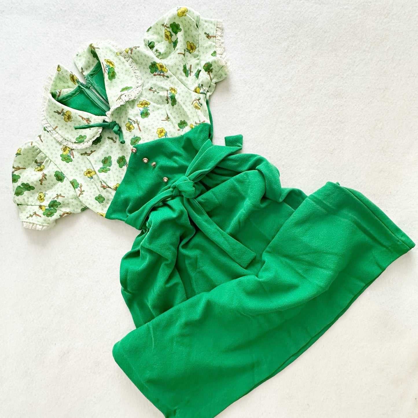 Vintage Green Floral 70s Maxi Dress: 10y? - Yellow Clover Vintage Kids Clothes