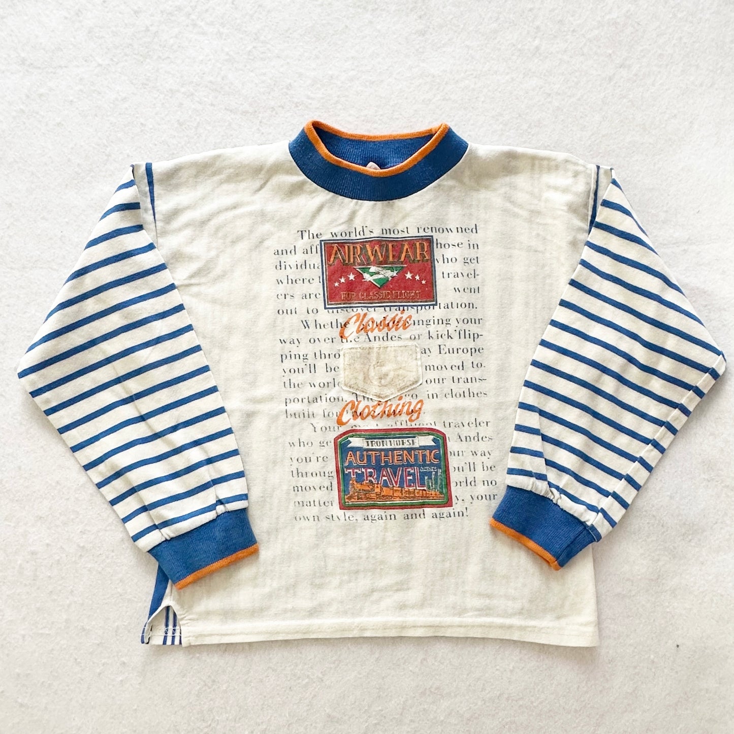 Vintage Buster Brown Travel Theme Striped Tee: 6y? - Yellow Clover Vintage Kids Clothes