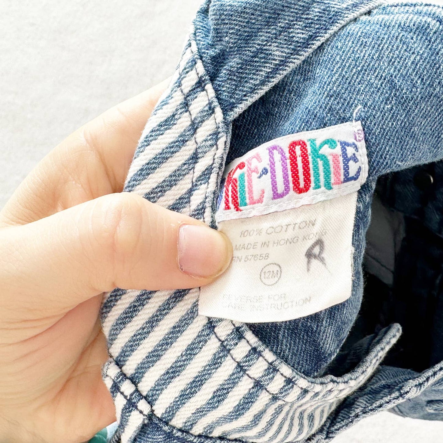 Vintage Okie Dokie Striped Denim Overalls: 12/18m? - Yellow Clover Vintage Kids Clothes