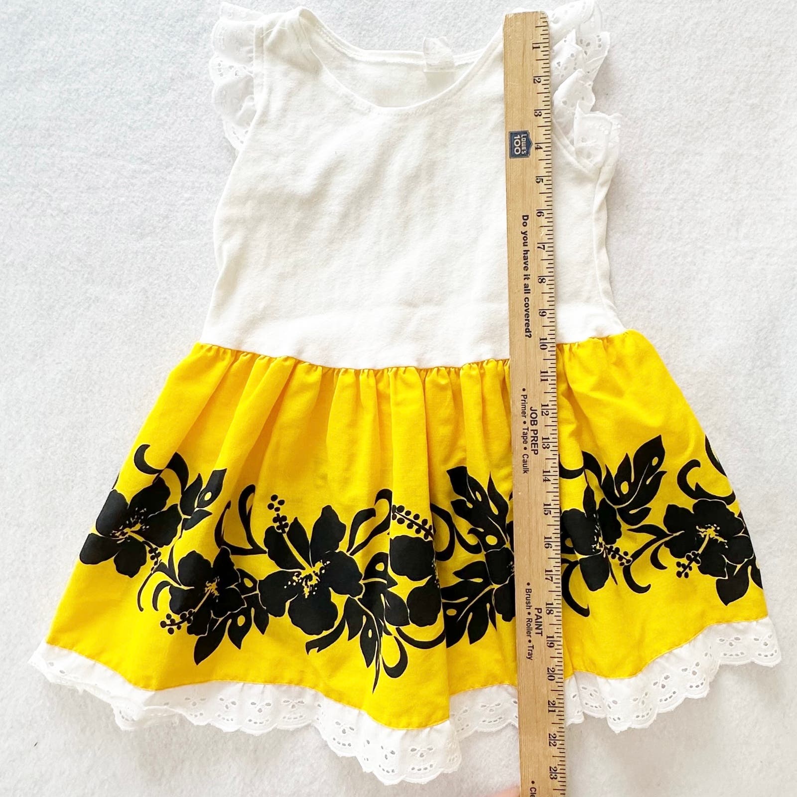 Vintage Hawaiian Yellow and Black Floral Print Dress: 5T? - Yellow Clover Vintage Kids Clothes