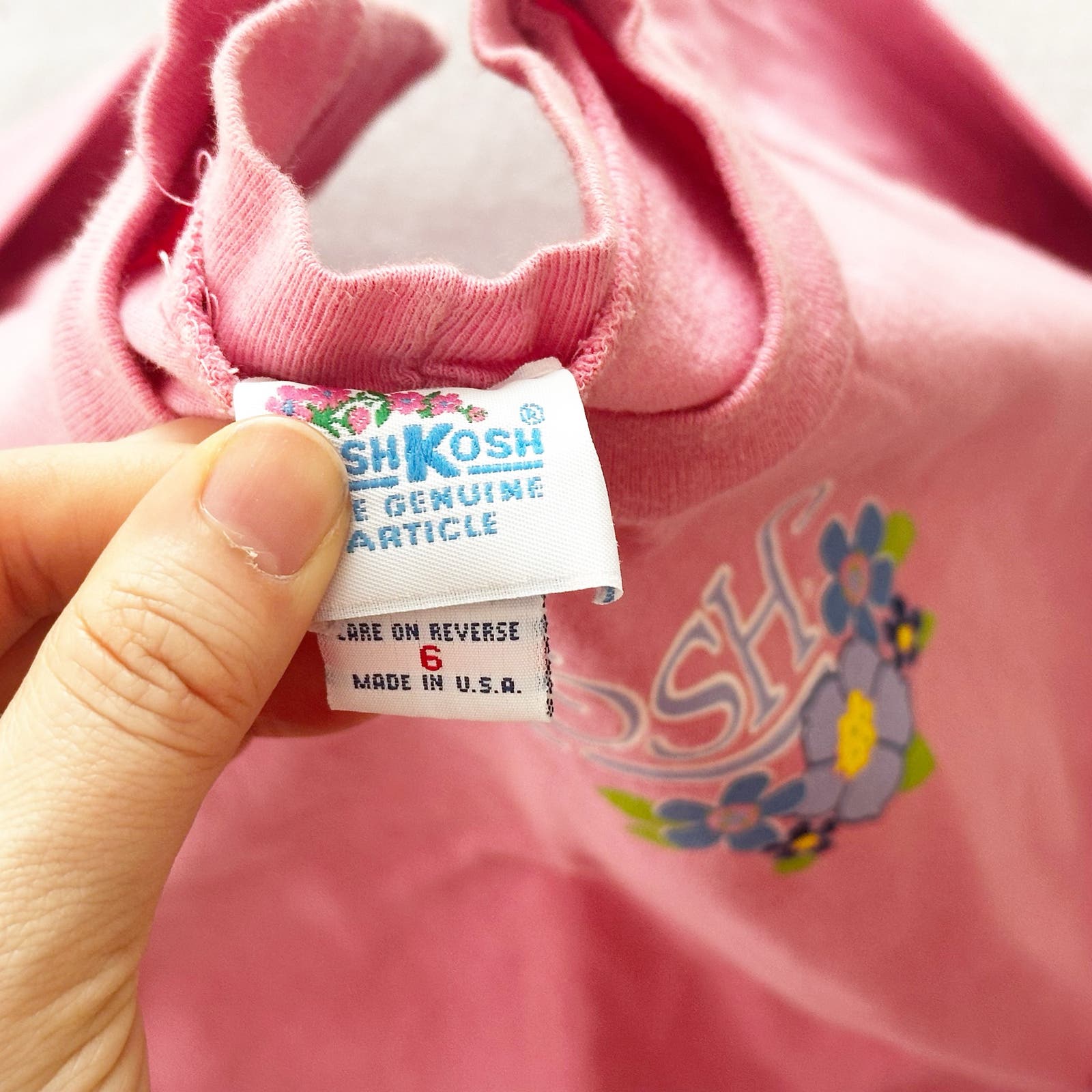 Vintage OshKosh Logo Pink Flower Long Sleeve Tee: 5T? - Yellow Clover Vintage Kids Clothes