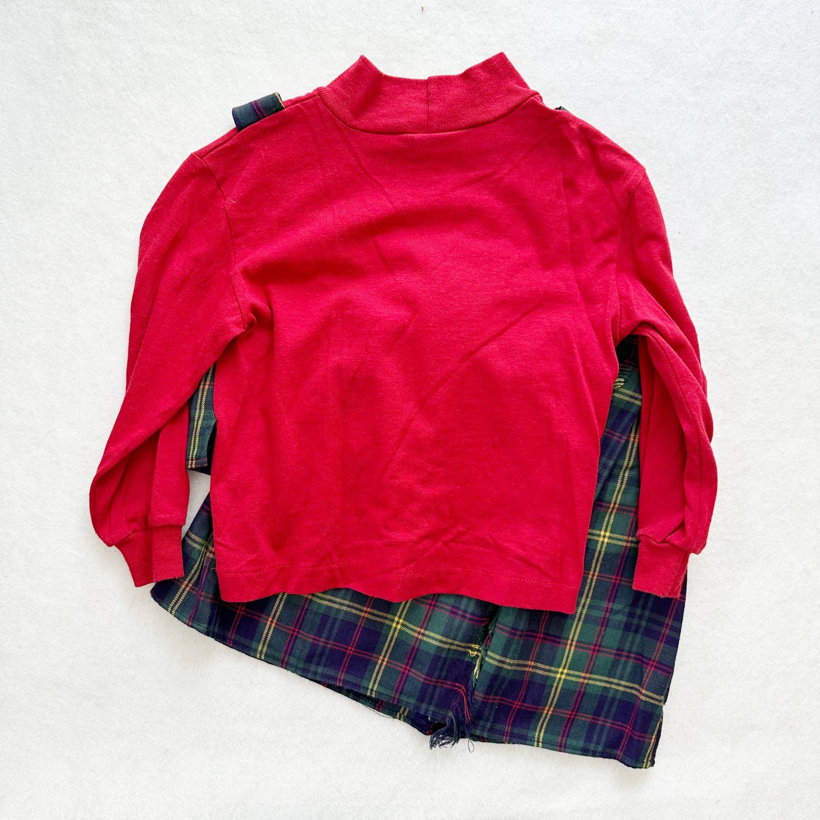 Vintage Young Vibes Tartan Vest and Skirt Set: 6/7y? - Yellow Clover Vintage Kids Clothes