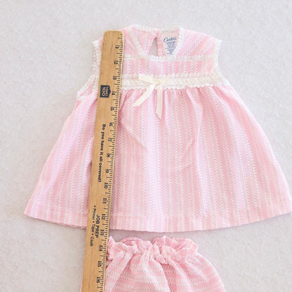 Vintage Carter's Pink Pointelle Eyelet Baby Top + Bloomer Set, 12M