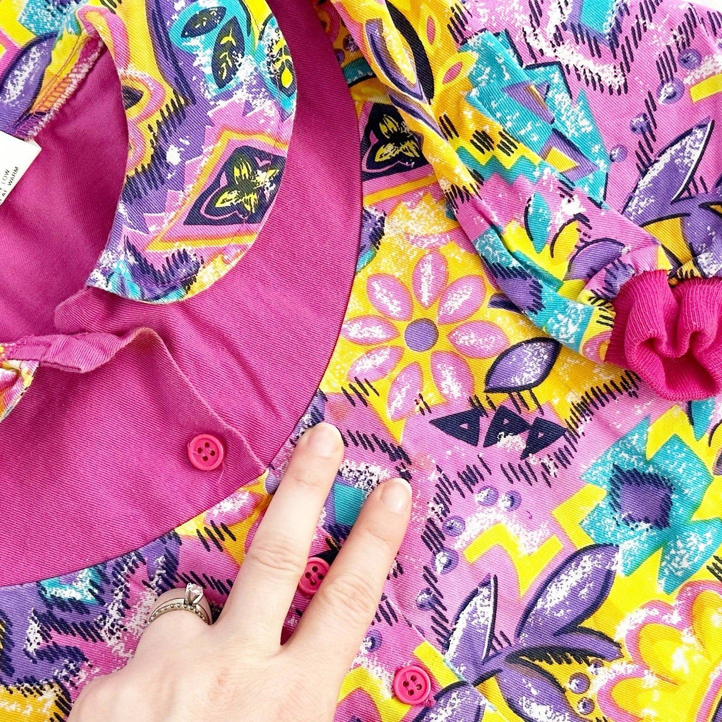 Vintage Rainbow Connection Funky Floral Jumpsuit Romper: 18m? - Yellow Clover Vintage Kids Clothes