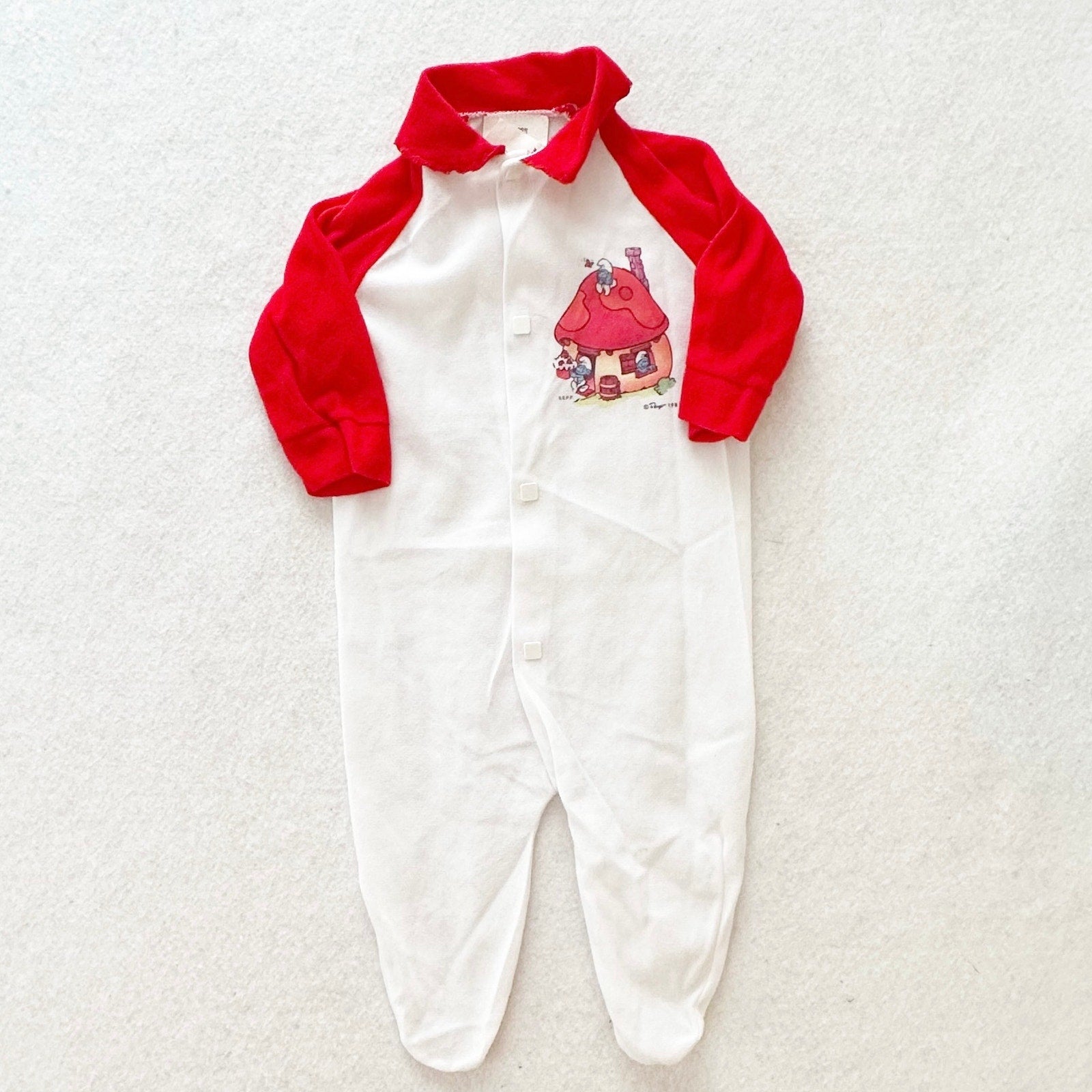 Vintage 1981 Smurfs Baby Sleeper: NB - Yellow Clover Vintage Kids Clothes
