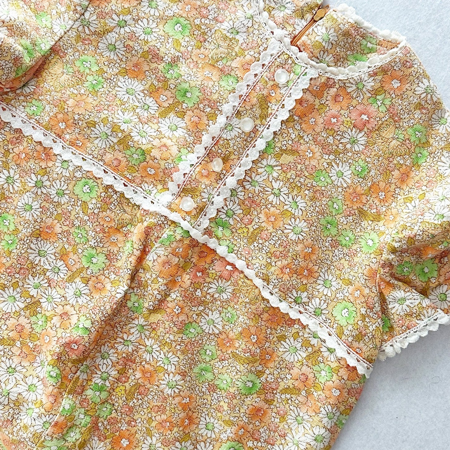 Vintage Handmade Light Orange Floral Shift Dress: 10y - Yellow Clover Vintage Kids Clothes