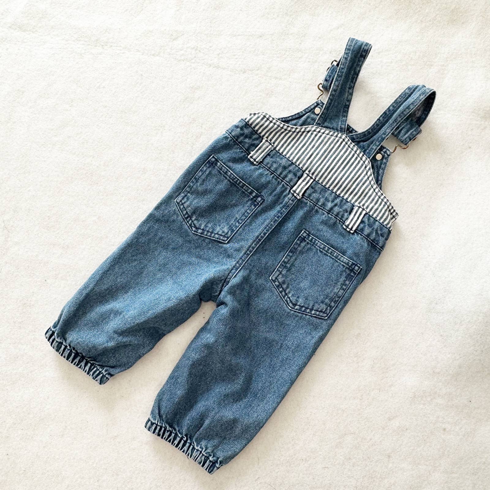 Vintage Okie Dokie Striped Denim Overalls: 12/18m? - Yellow Clover Vintage Kids Clothes