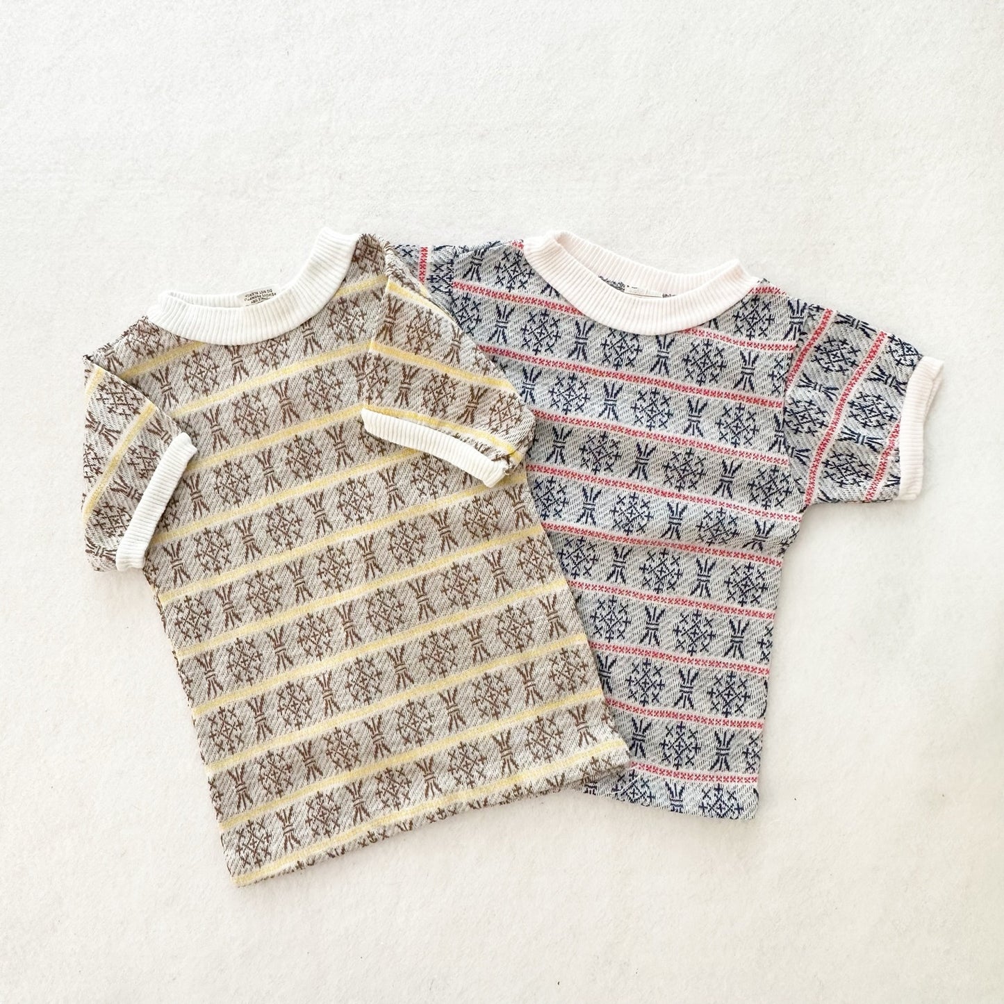 Vintage Homespun Geo Striped Pattern Tee Bundle: 2/4T? - Yellow Clover Vintage Kids Clothes