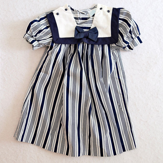 Vintage Children's Hour Navy Stripe Sailor Toddler Dress, Size 4
