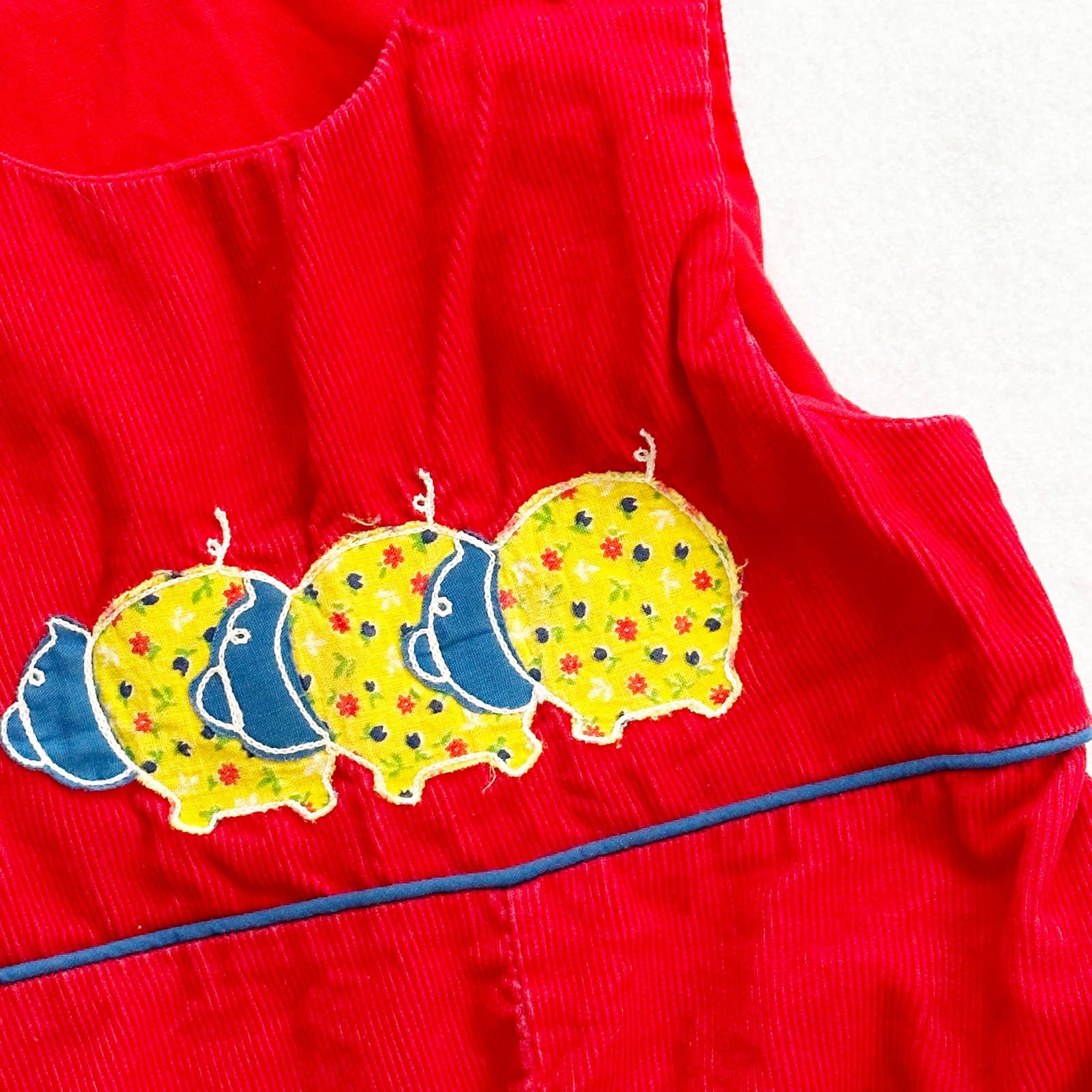 Vintage Toddle Time Pigs Applique Romper: 2T? - Yellow Clover Vintage Kids Clothes