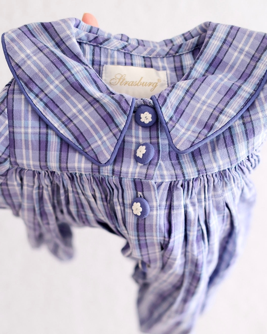 Strasburg Purple Plaid Flower Embroidered Button Dress: 18m? - Yellow Clover Vintage Kids Clothes