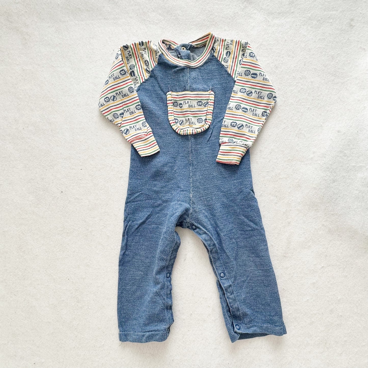 Vintage Play Ball Jumpsuit Romper: 12m? - Yellow Clover Vintage Kids Clothes