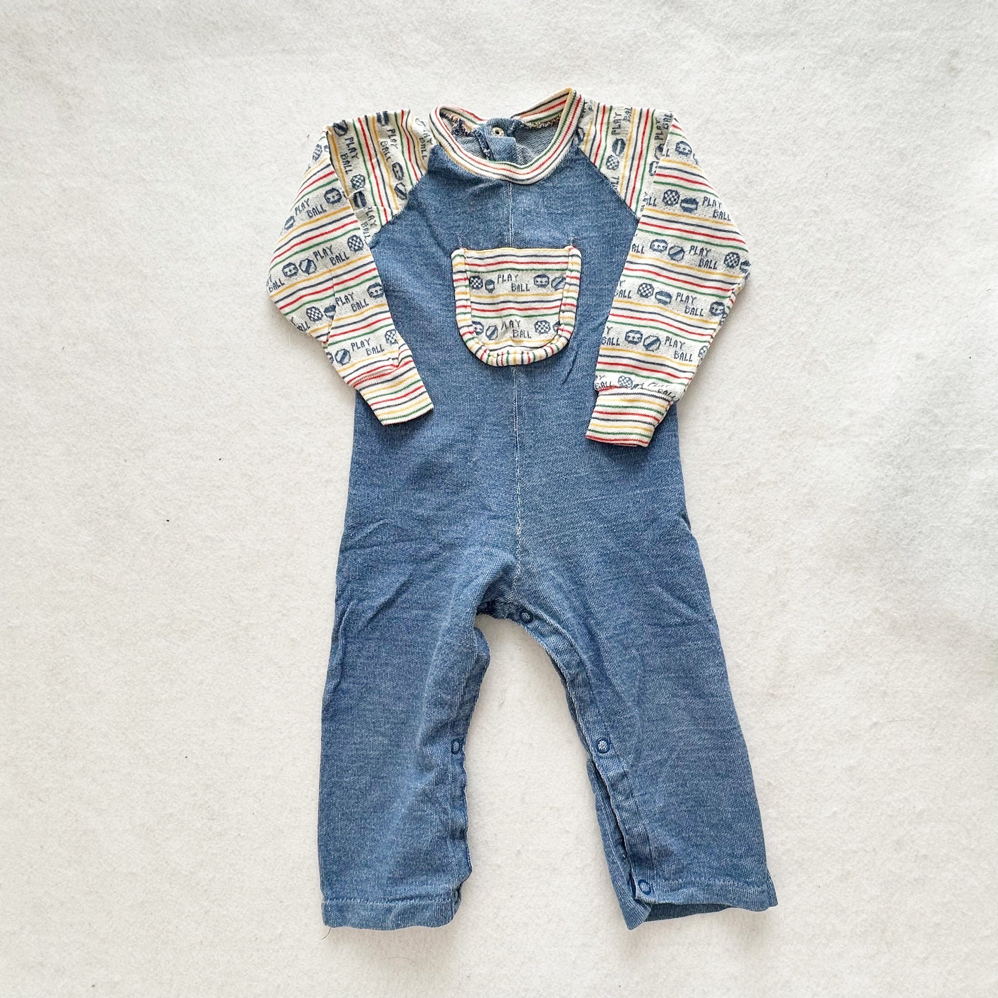 Vintage Play Ball Jumpsuit Romper: 12m? - Yellow Clover Vintage Kids Clothes