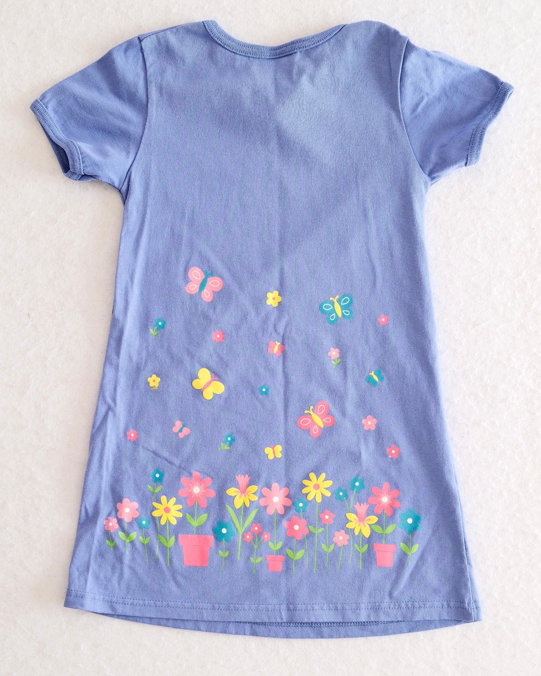 Vintage Healthtex Periwinkle Flowers and Butterflies T-Shirt Dress: 6y - Yellow Clover Vintage Kids Clothes