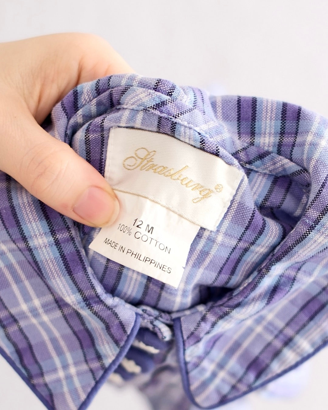 Strasburg Purple Plaid Flower Embroidered Button Dress: 18m? - Yellow Clover Vintage Kids Clothes