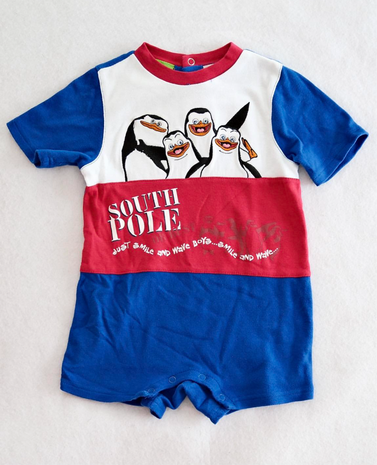 Y2K Madagascar Penguins Character Baby Romper - Yellow Clover Vintage Kids Clothes