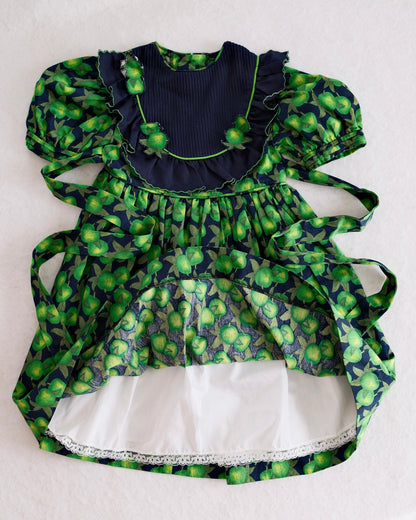 Vintage Spanish Green Apple Print Dress: 3T - Yellow Clover Vintage Kids Clothes
