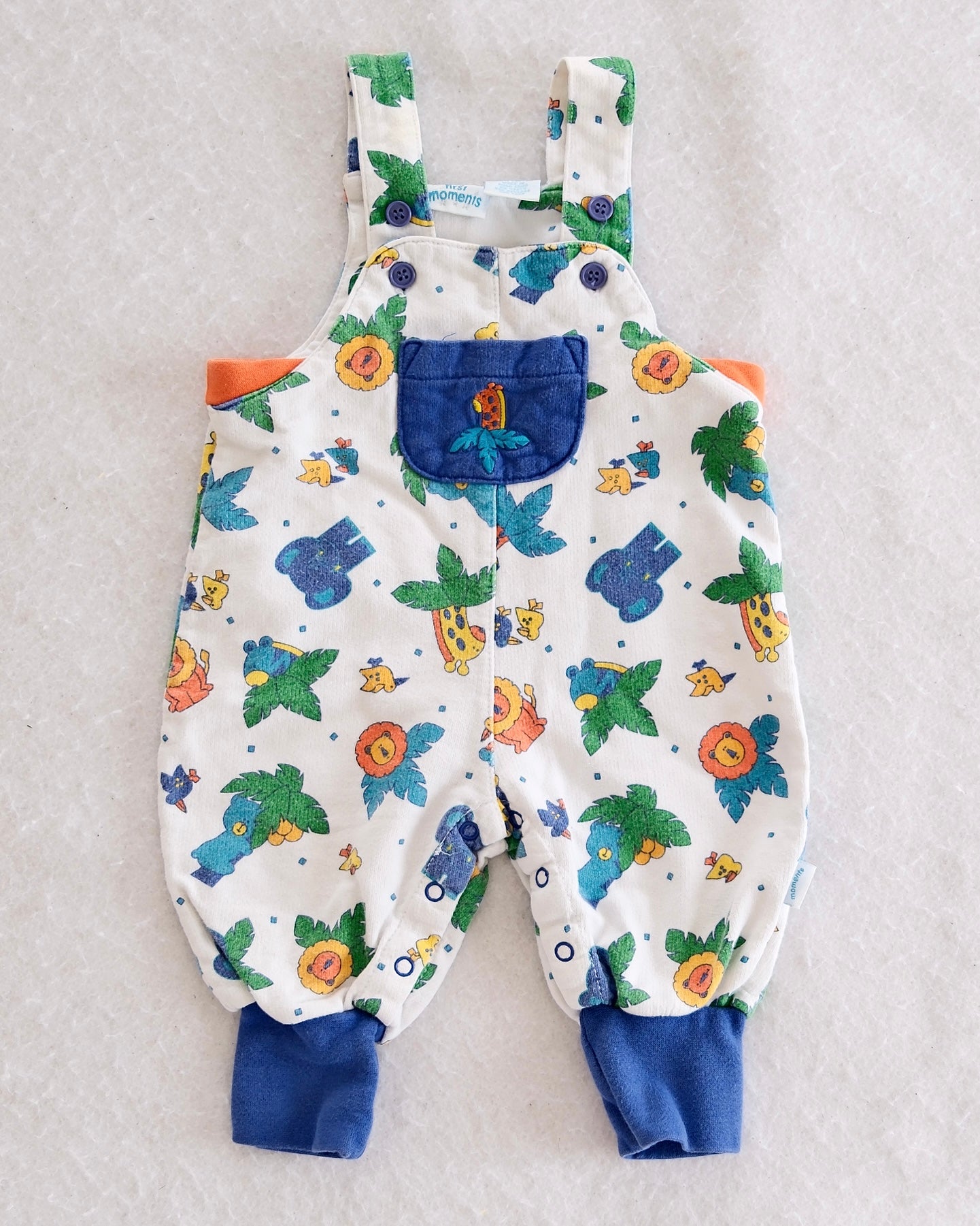 Vintage First Moments Safari Animal Print Romper: 3-6M - Yellow Clover Vintage Kids Clothes