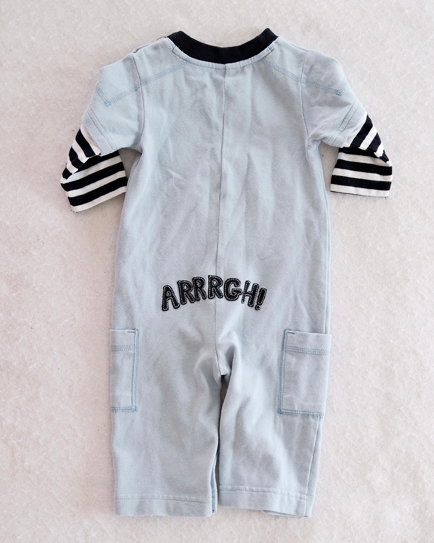 Y2K Gymboree Ahoy Matey Pirate Monkey Embroidered Romper: 3-6M - Yellow Clover Vintage Kids Clothes