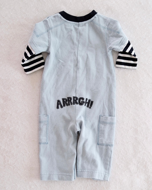 Y2K Gymboree Ahoy Matey Pirate Monkey Embroidered Romper: 3-6M - Yellow Clover Vintage Kids Clothes