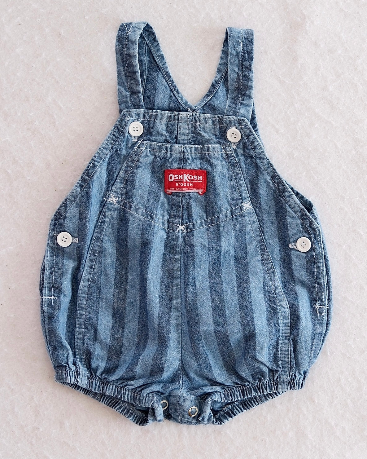 Vintage OshKosh B'Gosh Striped Denim Bubble Shortalls: 6-9M - Yellow Clover Vintage Kids Clothes