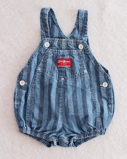Vintage OshKosh B'Gosh Striped Denim Bubble Shortalls: 6-9M - Yellow Clover Vintage Kids Clothes