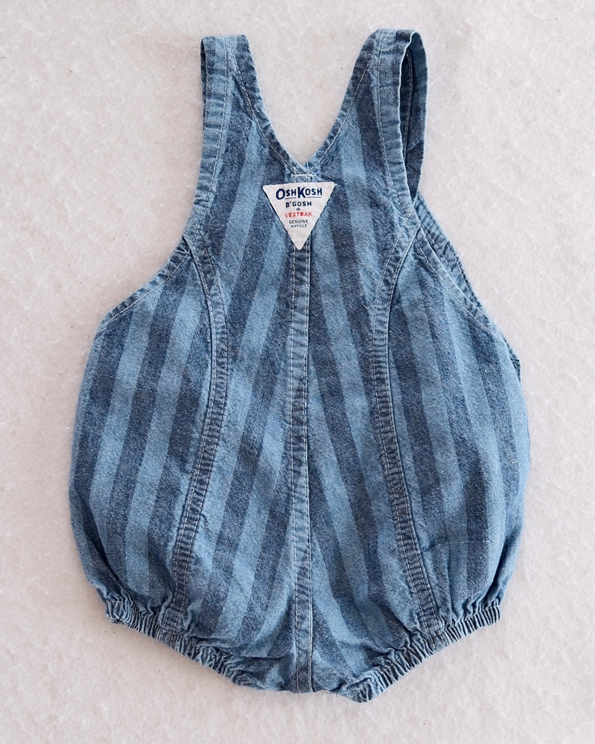 Vintage OshKosh B'Gosh Striped Denim Bubble Shortalls: 6-9M - Yellow Clover Vintage Kids Clothes