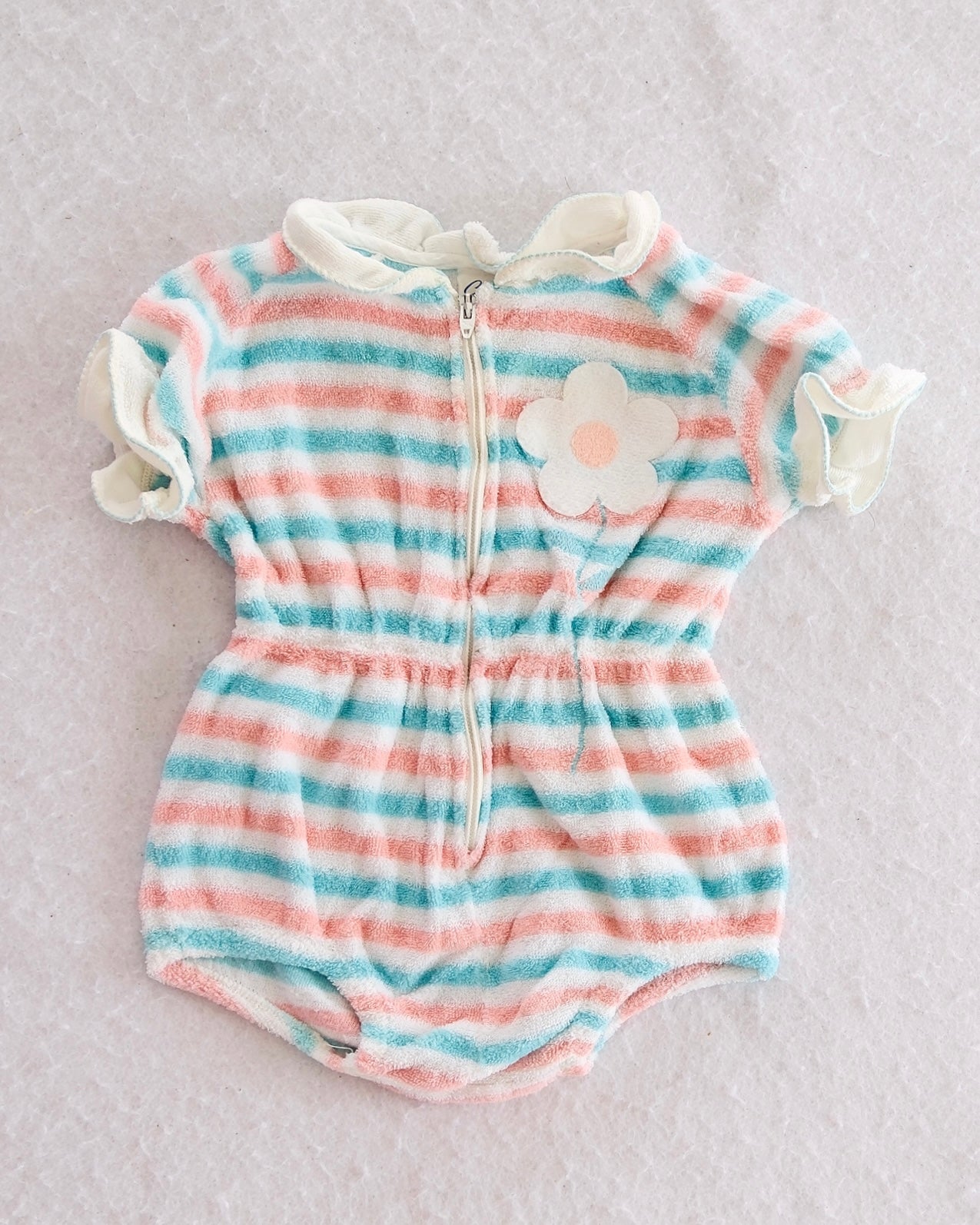 Vintage Carter's Pastel Stripe Terry Cloth Zip Romper: 12M - Yellow Clover Vintage Kids Clothes