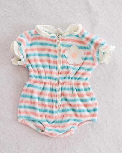 Vintage Carter's Pastel Stripe Terry Cloth Zip Romper: 12M - Yellow Clover Vintage Kids Clothes