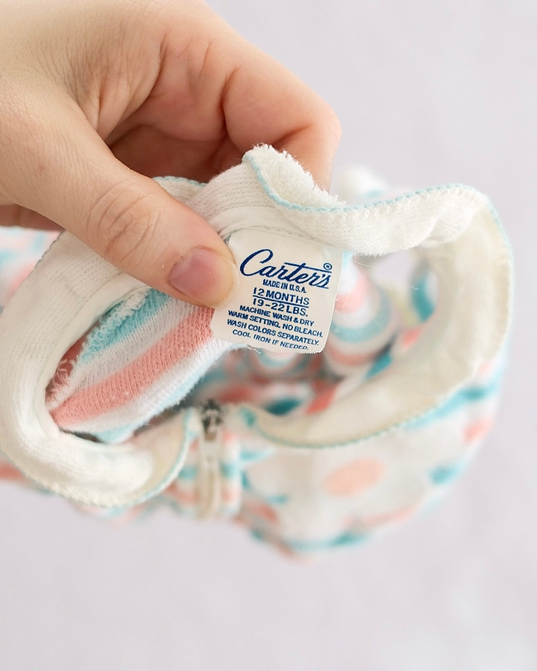 Vintage Carter's Pastel Stripe Terry Cloth Zip Romper: 12M - Yellow Clover Vintage Kids Clothes