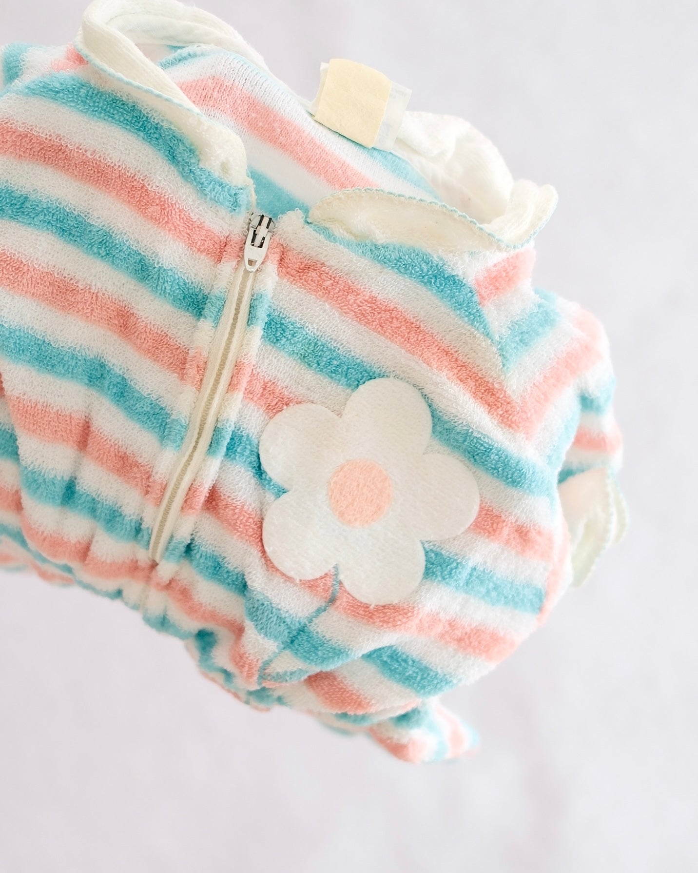 Vintage Carter's Pastel Stripe Terry Cloth Zip Romper: 12M - Yellow Clover Vintage Kids Clothes