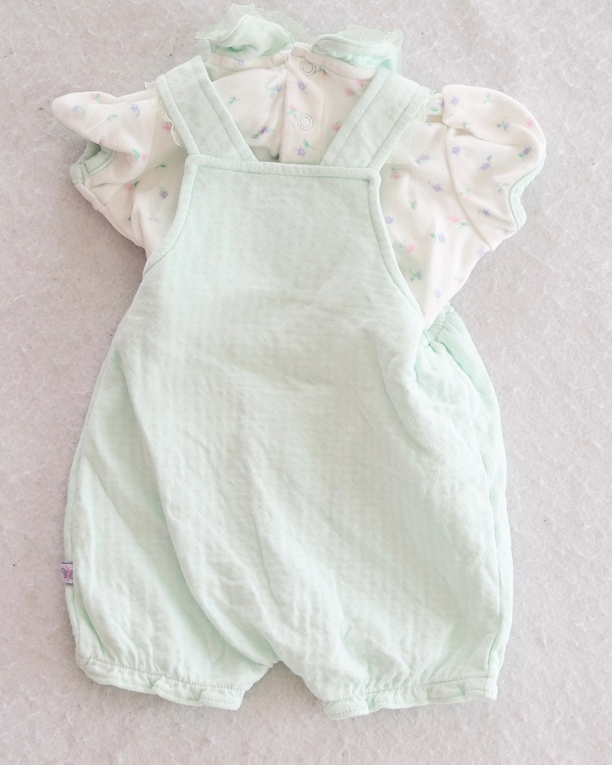 Vintage First Moments Layette "I Love My Mommy" Embroidered Two-Piece Romper Set: 3-6M - Yellow Clover Vintage Kids Clothes