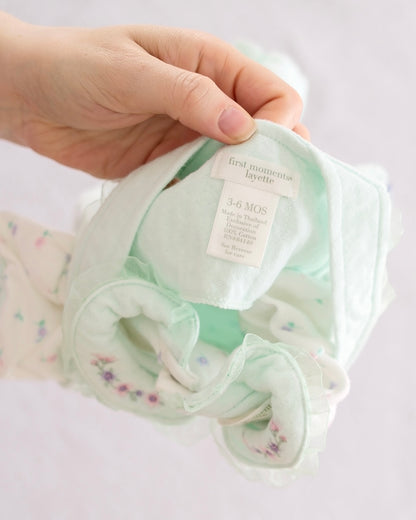 Vintage First Moments Layette "I Love My Mommy" Embroidered Two-Piece Romper Set: 3-6M - Yellow Clover Vintage Kids Clothes