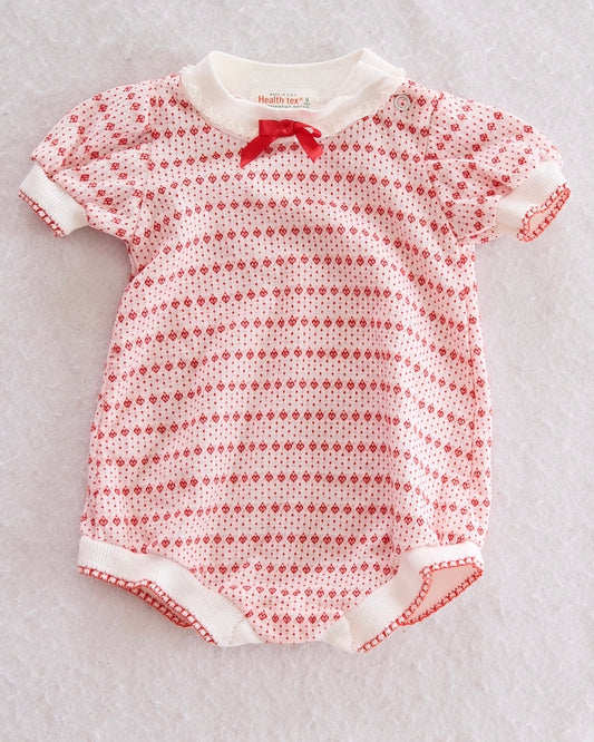 Vintage Health-tex Red Ladybug Print Bubble Romper with Bow: 9M - Yellow Clover Vintage Kids Clothes