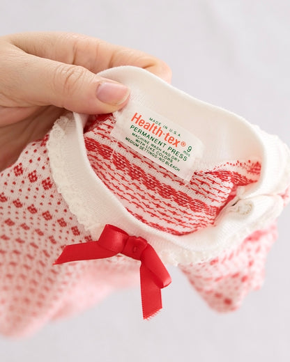 Vintage Health-tex Red Ladybug Print Bubble Romper with Bow: 9M - Yellow Clover Vintage Kids Clothes