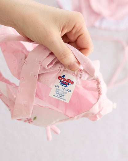 Vintage Cradle Togs Pink Butterfly Embroidered Sunsuit & Bonnet Set: 12M - Yellow Clover Vintage Kids Clothes