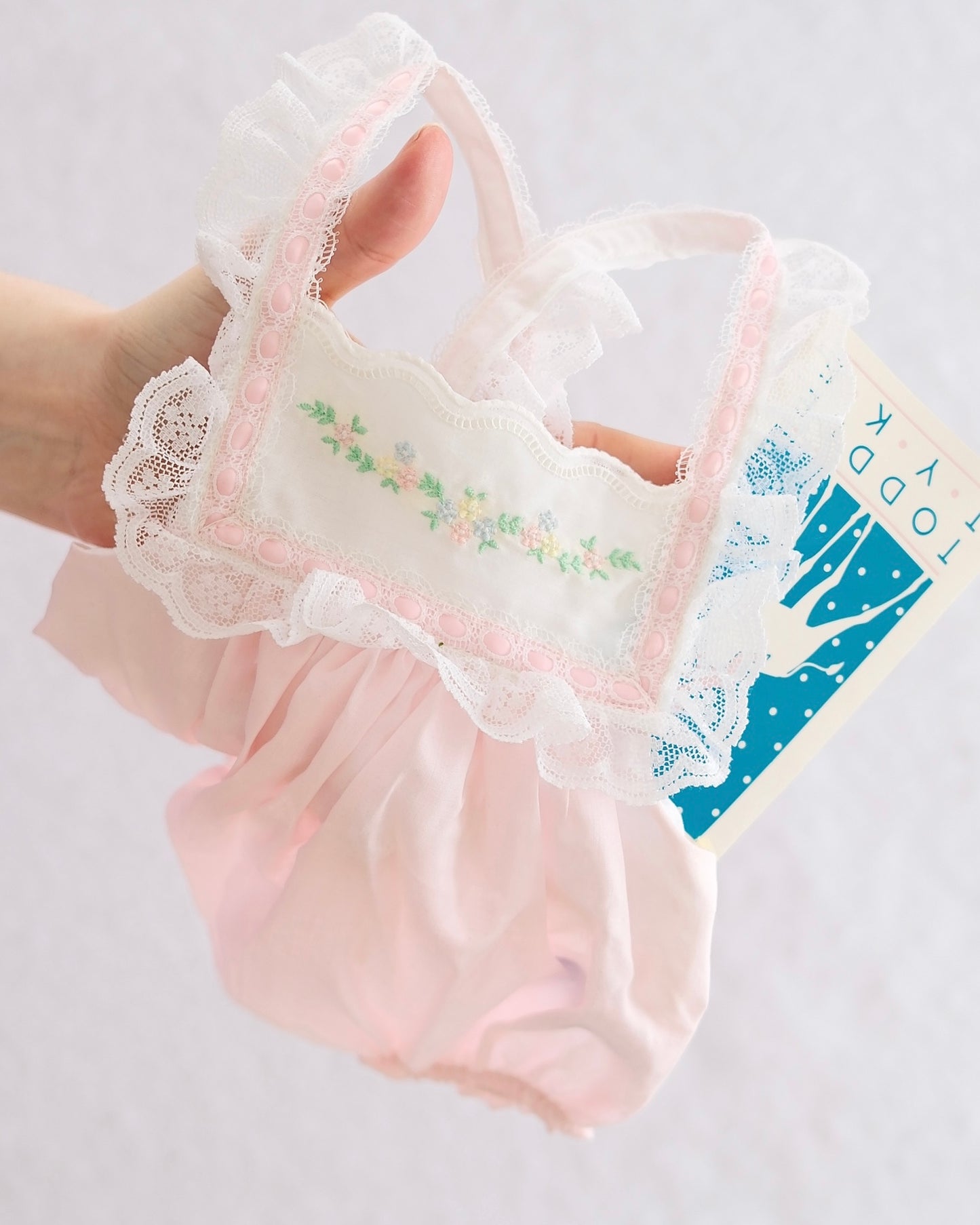 Vintage Toddle Tyke Pink Lace-Trim Bubble Romper — NWT: Newborn - Yellow Clover Vintage Kids Clothes