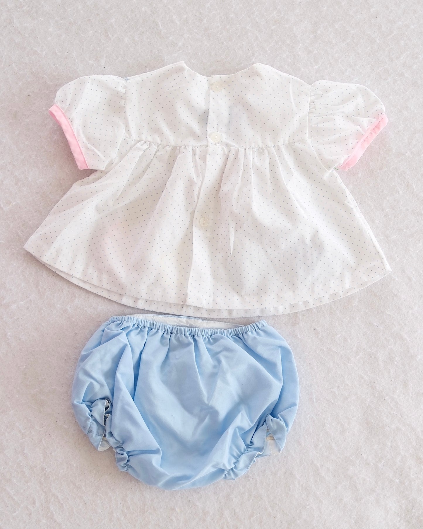Vintage Seashell Appliqué Sailor Collar Baby Top & Bloomer Set: 6-9m - Yellow Clover Vintage Kids Clothes